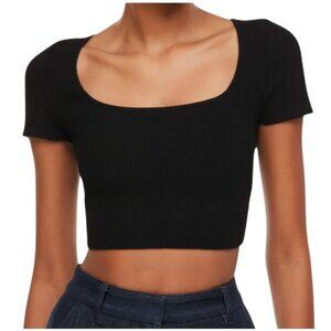 Aritzia Babaton Sculpt Knit Scoop Neck Crop Top Black S